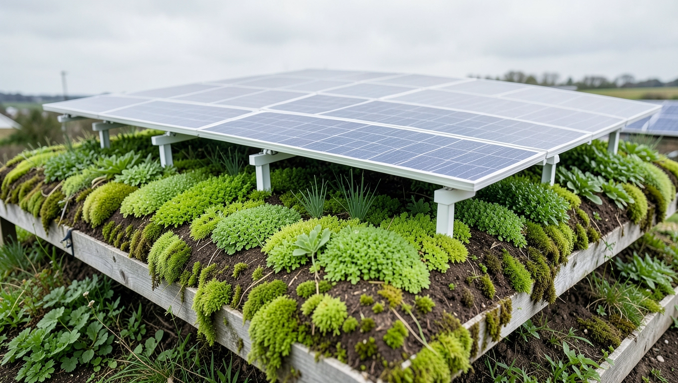 Dach biosolarny gdy warstwy pracują dla paneli