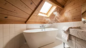 Łazienka z wanną wolnostojącą na poddaszu
