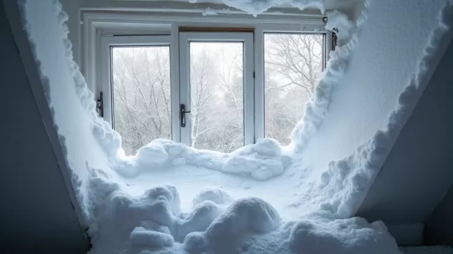 śnieg na oknach dachowych