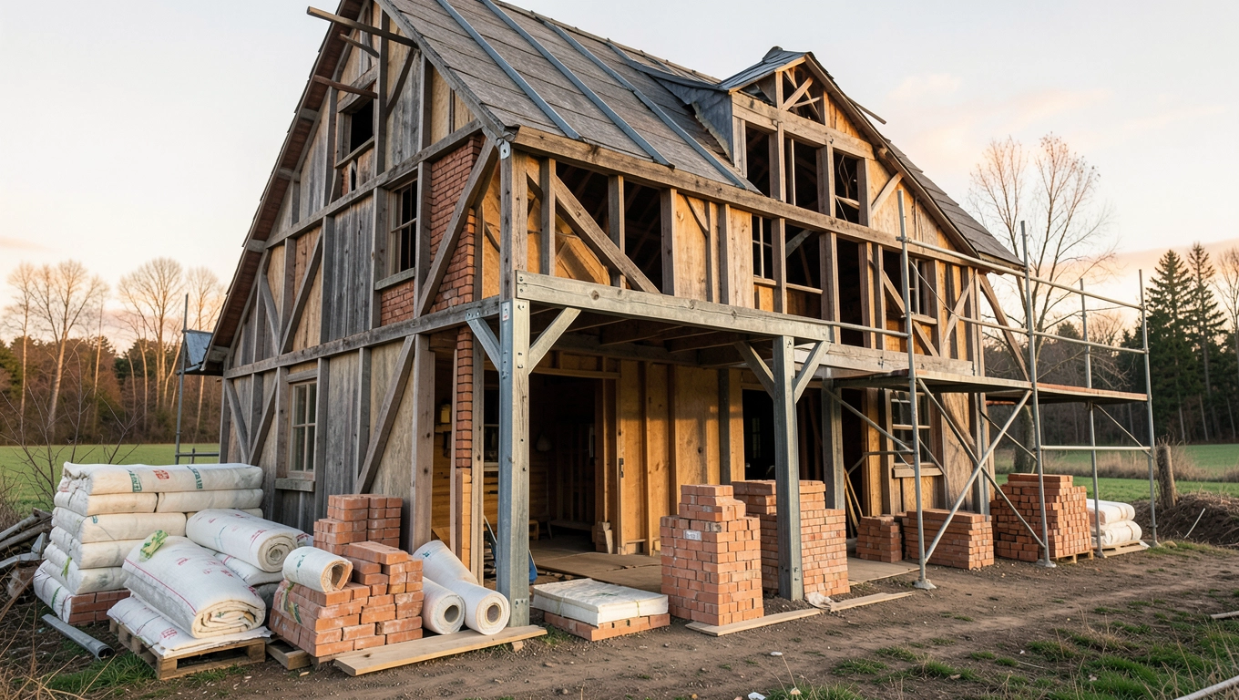 koszt przebudowy obory na dom