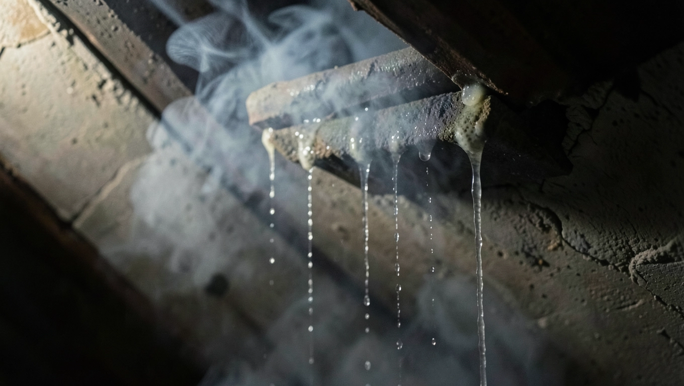 Para wodna z spalania kondensująca w kominie strychowym