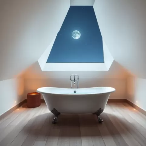 Łazienka z wanną wolnostojącą na poddaszu
