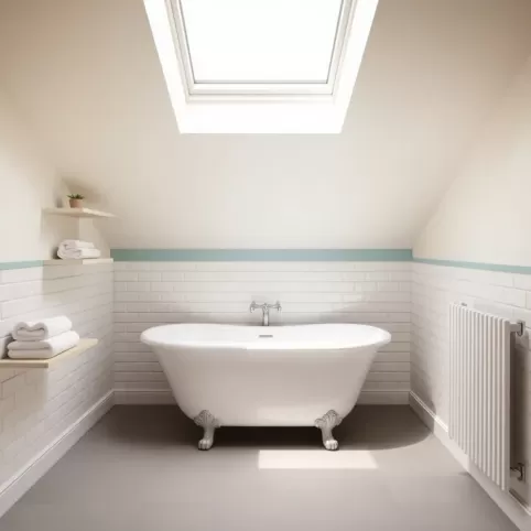 Mała łazienka na poddaszu z wanną