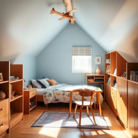 Mały pokój na poddaszu dla chłopca