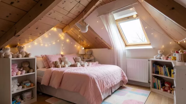 Mały pokój na poddaszu dla dziewczynki