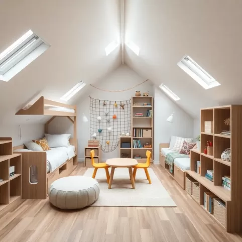 Pokój dla dwóch chłopców na poddaszu