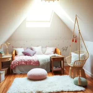 Pokój dla dziewczynki na poddaszu aranżacje