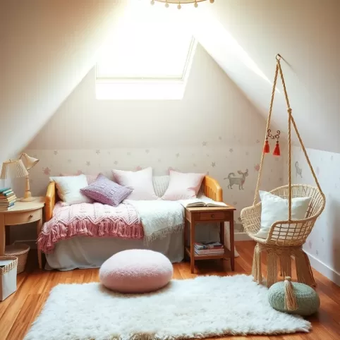 Pokój dla dziewczynki na poddaszu aranżacje