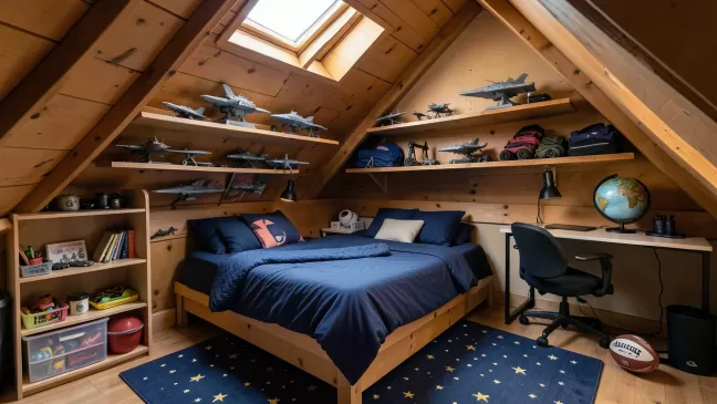 Pokój dziecięcy na poddaszu dla chłopca