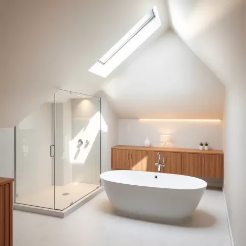 Projekty łazienki na poddaszu z wanną i prysznicem