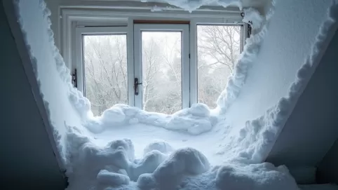 śnieg na oknach dachowych