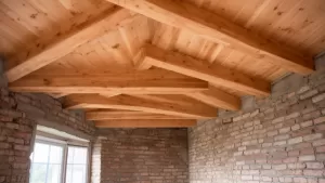 Strop drewniany w domu murowanym