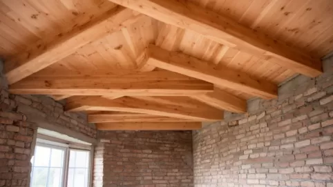 Strop drewniany w domu murowanym