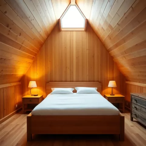 Sypialnia w drewnie na poddaszu