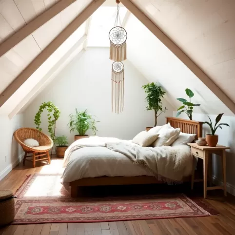 Sypialnia w stylu boho na poddaszu