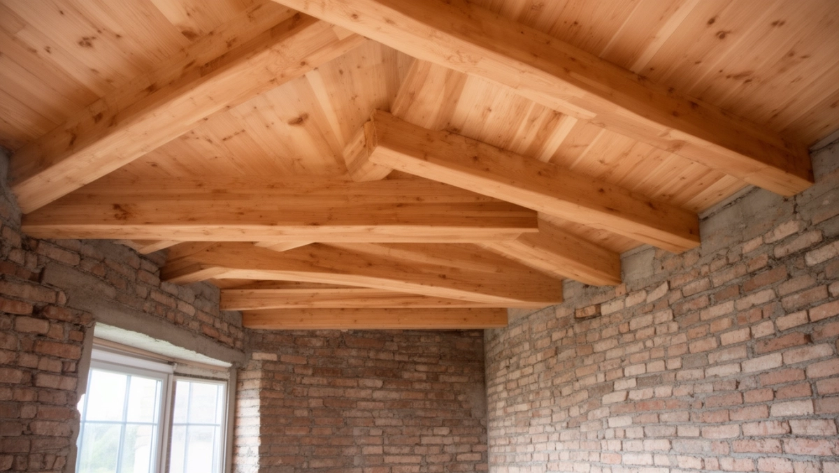 Strop drewniany w domu murowanym